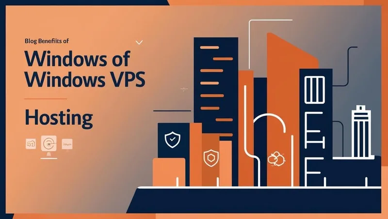 A vibrant, modern blog graphic illustrating the benefits of Windows VPS hosting. The image should feature a stylized cityscape at sunset, with clean lines and a minimalist aesthetic. The color palette should consist of warm oranges, deep blues, and soft grays. Incorporate icons representing speed, security, and scalability subtly integrated into the cityscape design. The overall style should be professional and visually appealing, suitable for a technology blog.